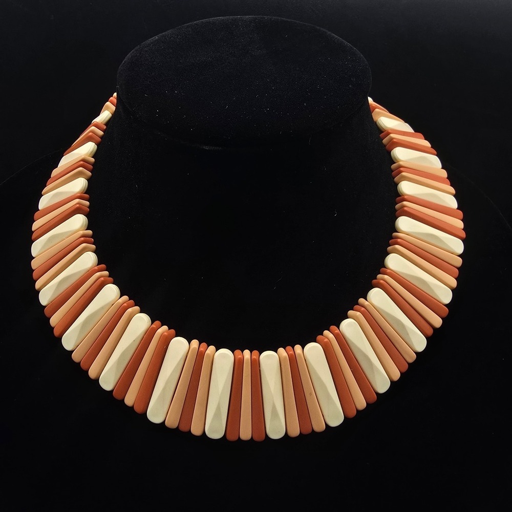 Avon 1988 Sirocco Stick Necklace Bib Orange Tribal Vintage Costume Jewelry